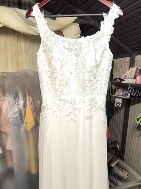 NEW Custom Lace Wedding Dress Sz 8 Boned Bodice Button Back Big Train